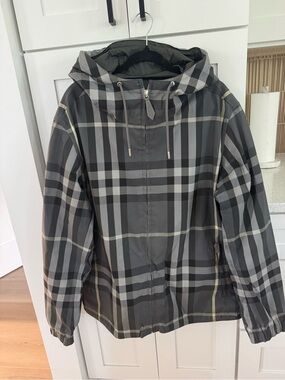 Burberry Gray Plaid Hooded Jacket with Zip